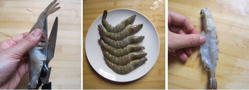 菠菜培根炒对虾的做法步骤1