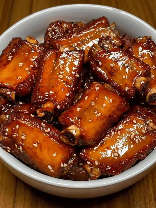 糖醋排骨，成莱色泽红亮油润，口味香脆酸甜